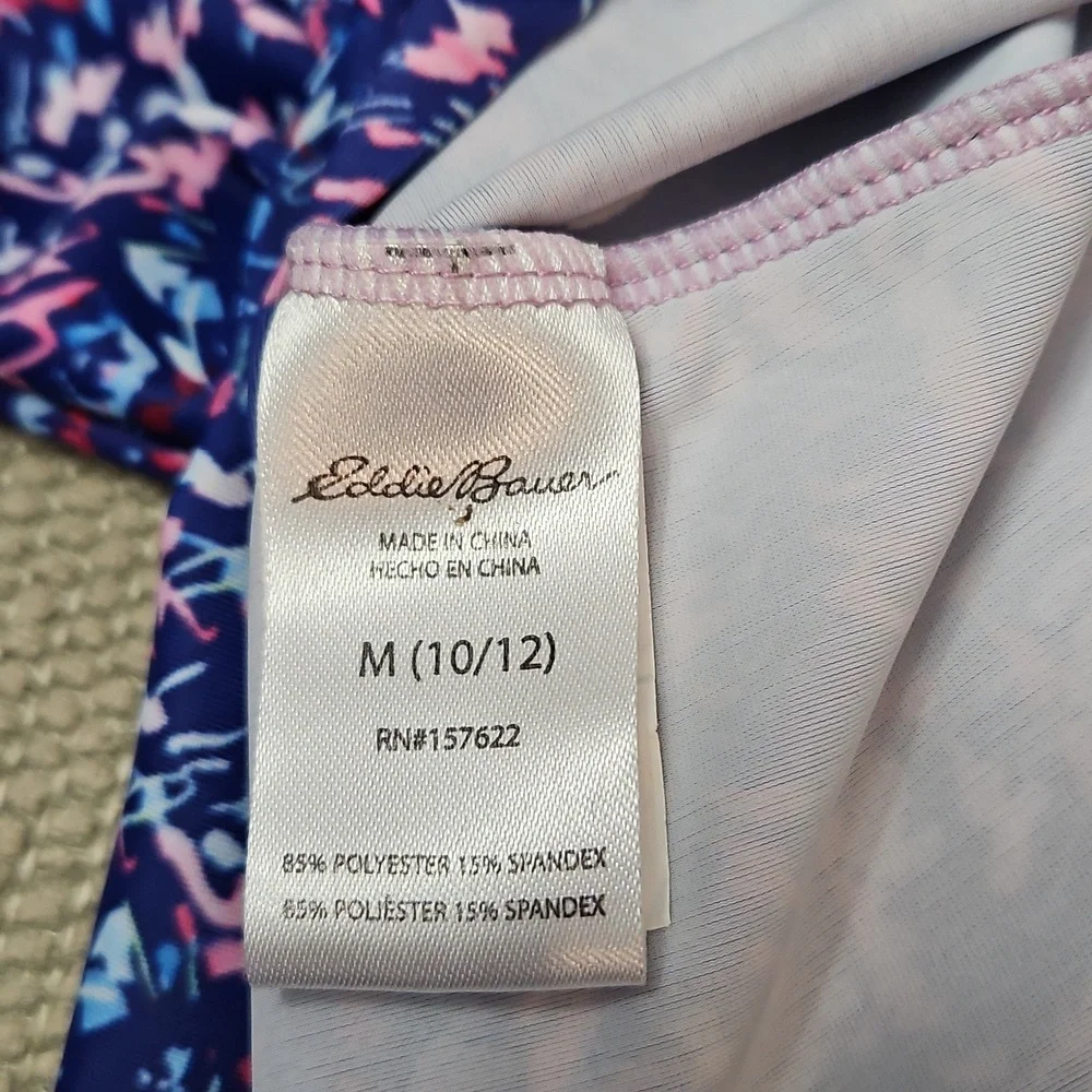 Eddie Bauer Girls Rash Guard Swim Shirt Size 10/12 Short Sleeve Zip Back Purple